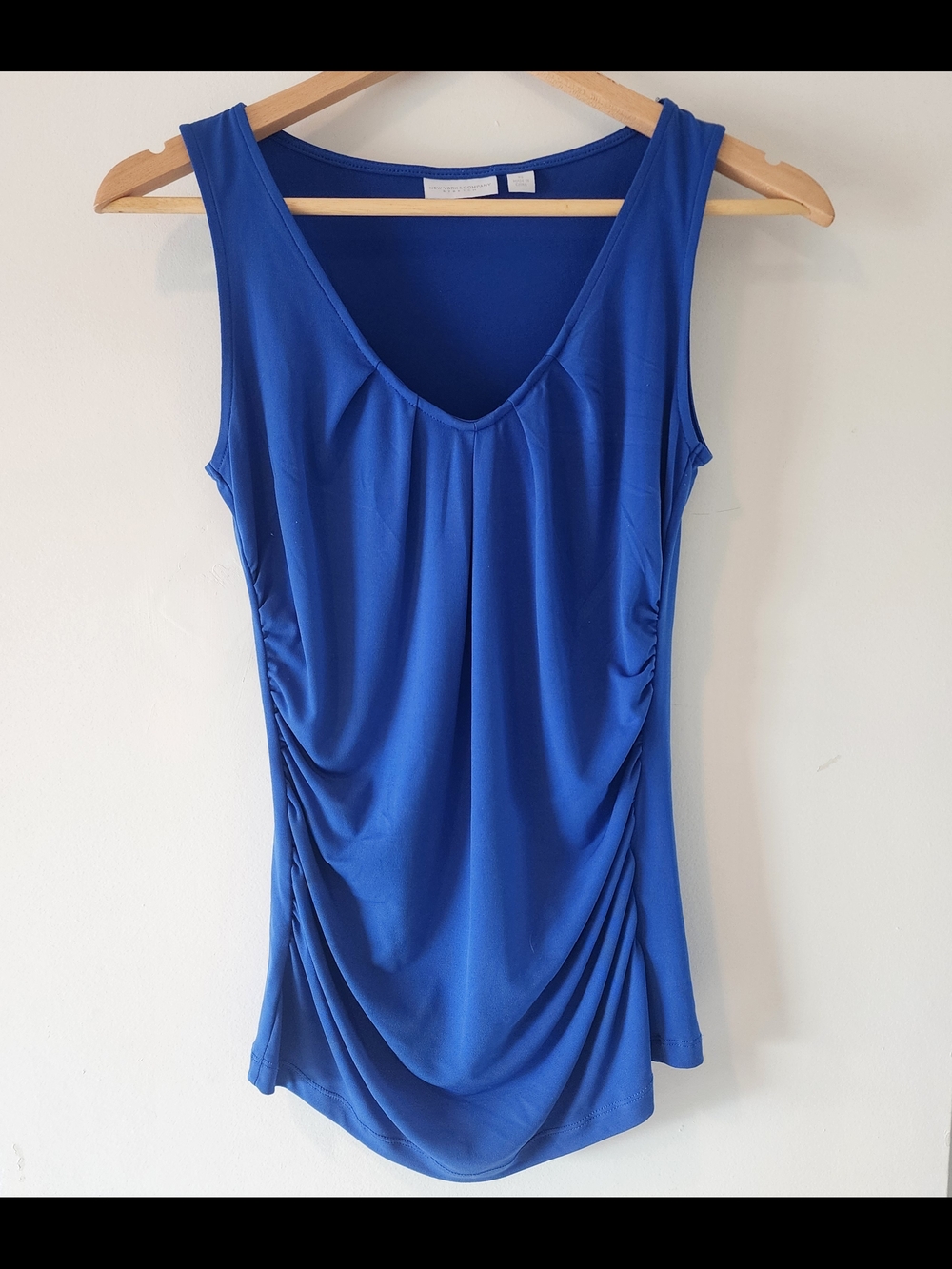 New York & Company Royal Blue Sleeveless V-Neck Ruched Tank Sz XS